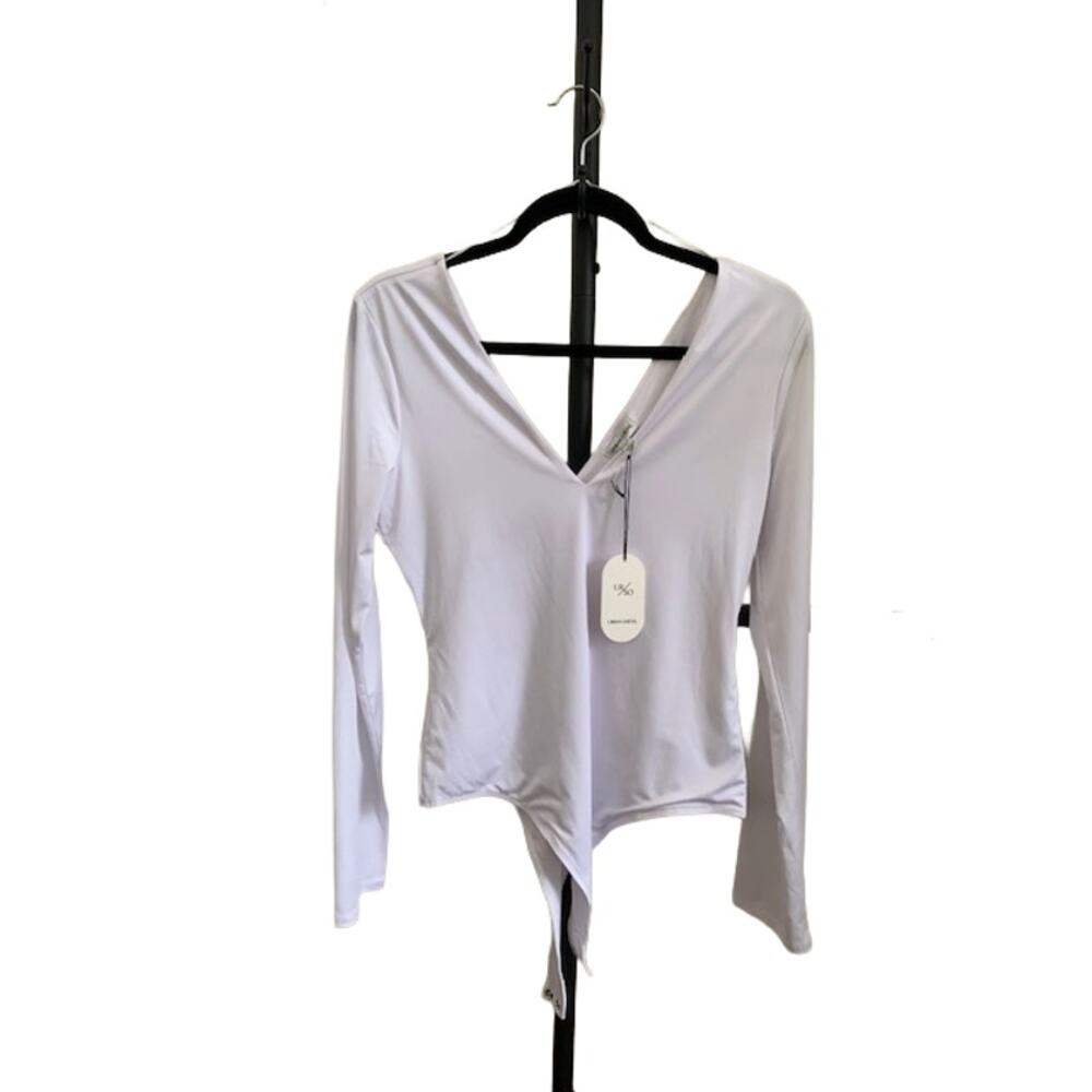 Urban Social Womens White Deep V Neck Long‎ Sleeve Bodysuit Size L New With Tags